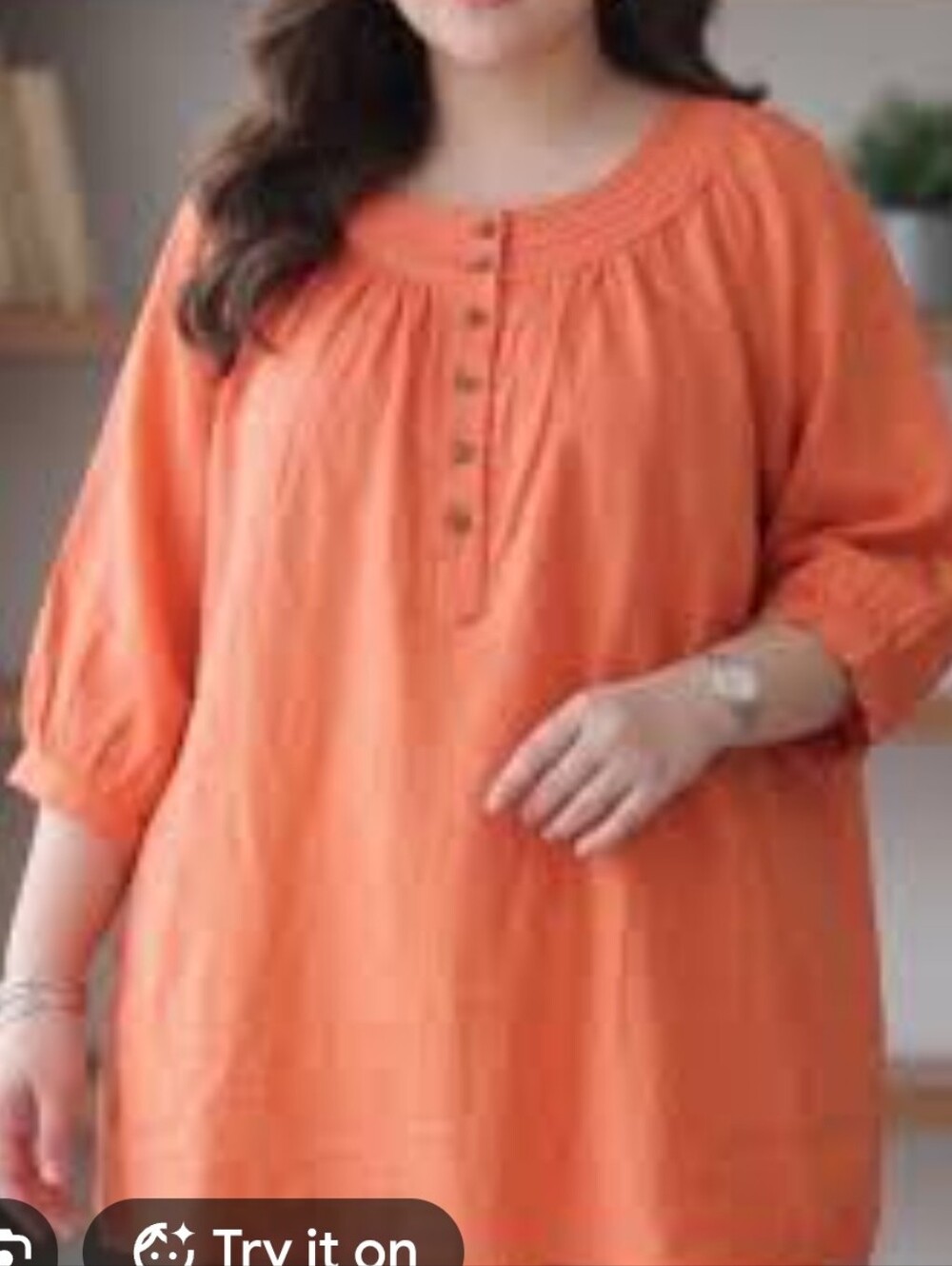 Blair Peach Smocked Neck Henley Tunic
